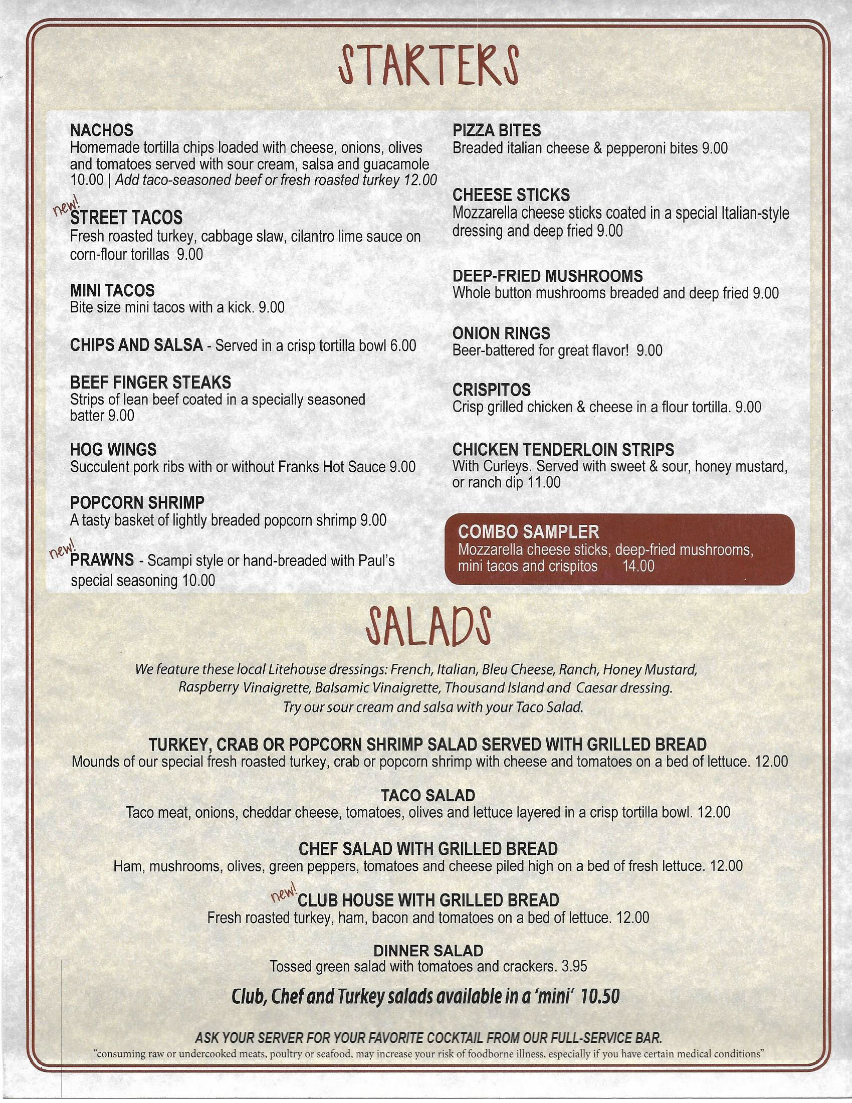Strike & Spare Menu